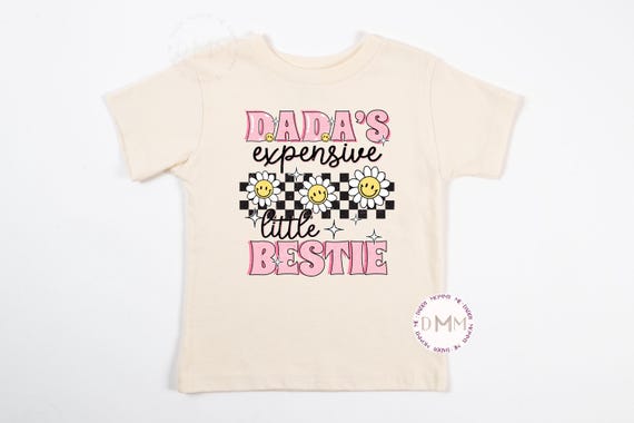 Dada's Expensive Little Bestie Checkered Flowers, Baby Girl Onesie®, Toddler Shirts For Girls, Dad's Bestie, Trendy Girl Shirts, Kid Tee