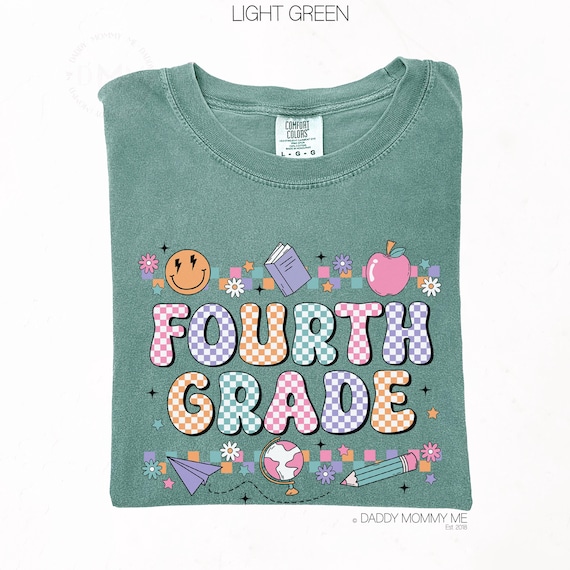 Comfort Colors Teacher Shirt, Retro Fourth Grade Teacher Shirt, Fourth Grade Checkered Shirt, Teacher Appreciation Shirt 4th Grade Teacher