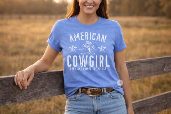 American Cowgirl Shirt, Born and Raised in the USA Shirt, Patriotic Graphic Tee