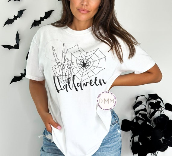 Peace Love Halloween Graphic Tee, Spider Web Shirt