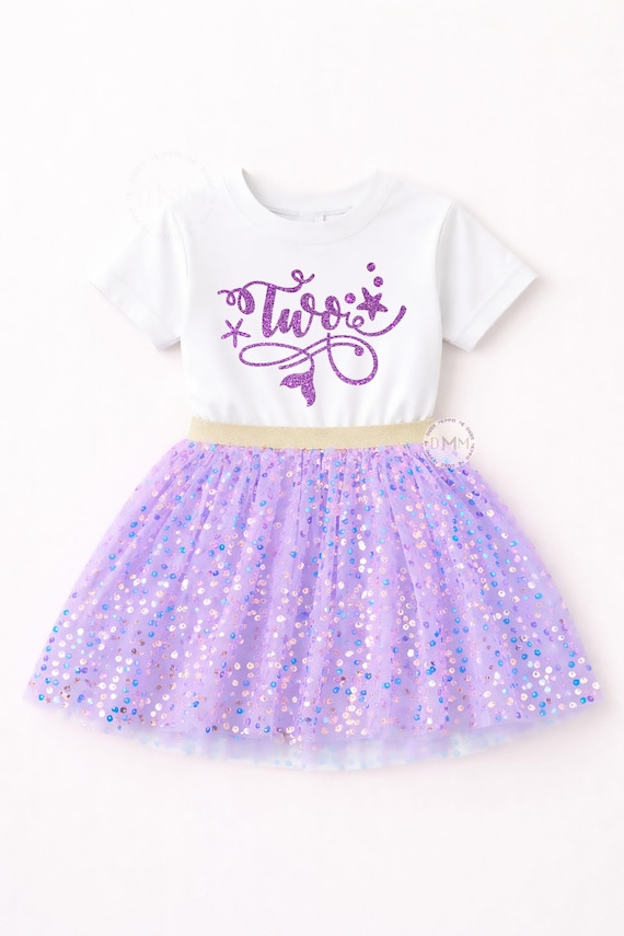 Two Mermaid Glitter Birthday Shirt - 2nd Birthday Mermaid Shirt, Second Birthday Mermaid Theme Shirt, Two Year Old Toddler Birthday