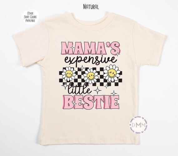 Mama's Expensive Little Bestie Checkered Flowers, Baby Girl Onesie®, Toddler Shirts For Girls, Mom's Bestie, Trendy Girl Shirts, Kid Tee