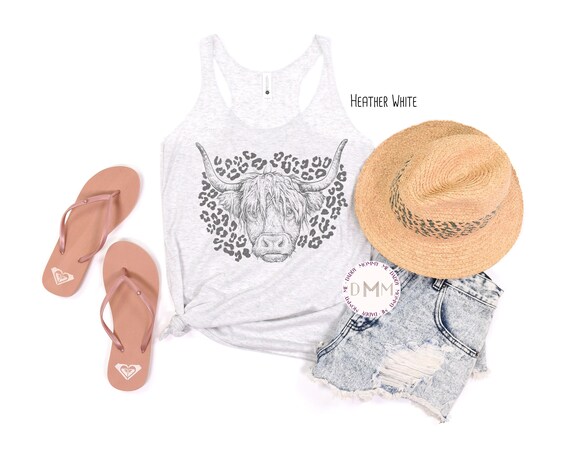 Leopard Cow Racerback Tank Top Highland Tank For Women Racerback Country Tank Top Cute Western Tank Top Summer Cow Tank Metallic Design