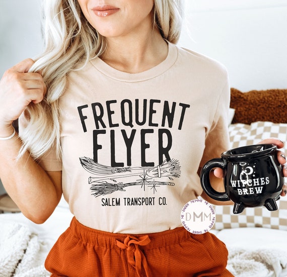 Frequent Flyer Salem Transport Co Shirt, Funny Halloween Shirt Graphic Tees Women Funny Witch Shirt Hocus Pocus Shirt For Halloween TShirt
