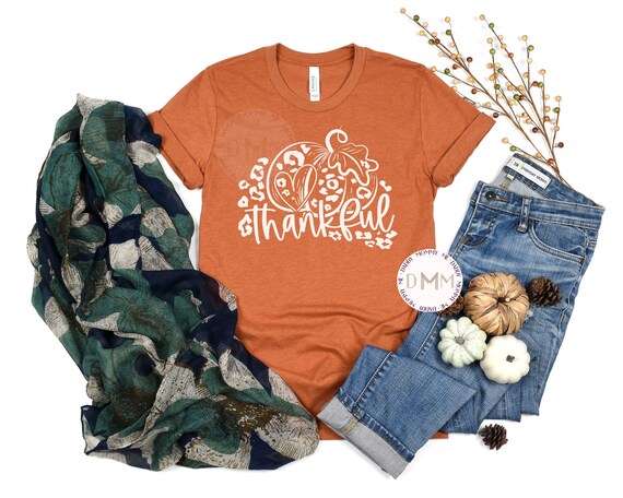 Thankful Leopard Pumpkin Shirt - Thanksgiving Graphic Tee