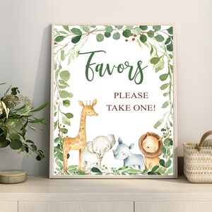 Safari Baby Shower Favor Sign, Greenery Jungle Animals Digital Printable Sign, Safari decor YOU PRINT Matches Invitation # 0057