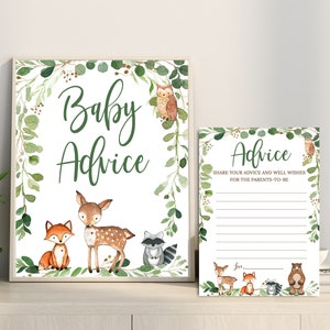Consejos para baby shower en el bosque: letrero y tarjeta para bebé, actividad de animales del bosque de género neutro, imprimible digital, invitación a juego n.° 0016