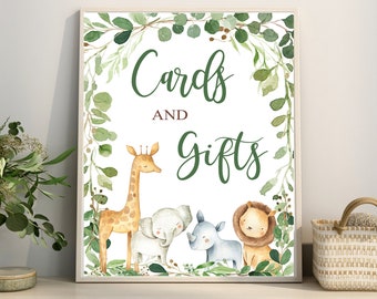 Safari Baby Shower Sign Cards & Gifts Greenery Jungle Animals Digital Printable Sign, Safari decor YOU PRINT Matches Invitation # 0057