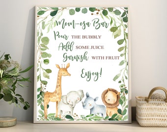 Safari Mimosa Bar Sign, Jungle animals Momosa Sign, Mom-osa Bar Sign, Greenery Mimosa Table Sign YOU PRINT Matches Invitation # 0057