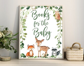 Woodland Books for Baby Sign Greenery Woodland Animals Baby Shower Digital Printable Sign Woodland decor YOU PRINT Matches Invitation # 0016