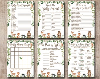 Woodland Baby Shower Game Package, 6 Printable forest animal Games, Woodland game pack, Bingo, Scramble Party Pack Instant Download 0016