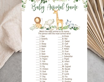 Safari Baby Shower Game, Animal game, Neutral Forest Animals Printable Instant Download, Matches invitation 0057