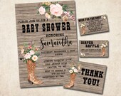 Rustic Baby Shower Invitation bundle, Western Cowgirl invite, Editable Templates books for baby, diaper raffle, thank you kit YOU EDIT m059