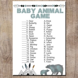 Little Bear Baby Shower Game, Animal game, Bear Woodland Neutral Forest Animals Printable Instant Download, Matches invitation 1328