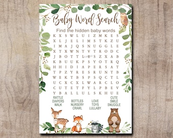 Woodland Baby Shower Game, Word Search Game, Gender Neutral Forest Animals Printable Instant Download, Matches invitation 0016