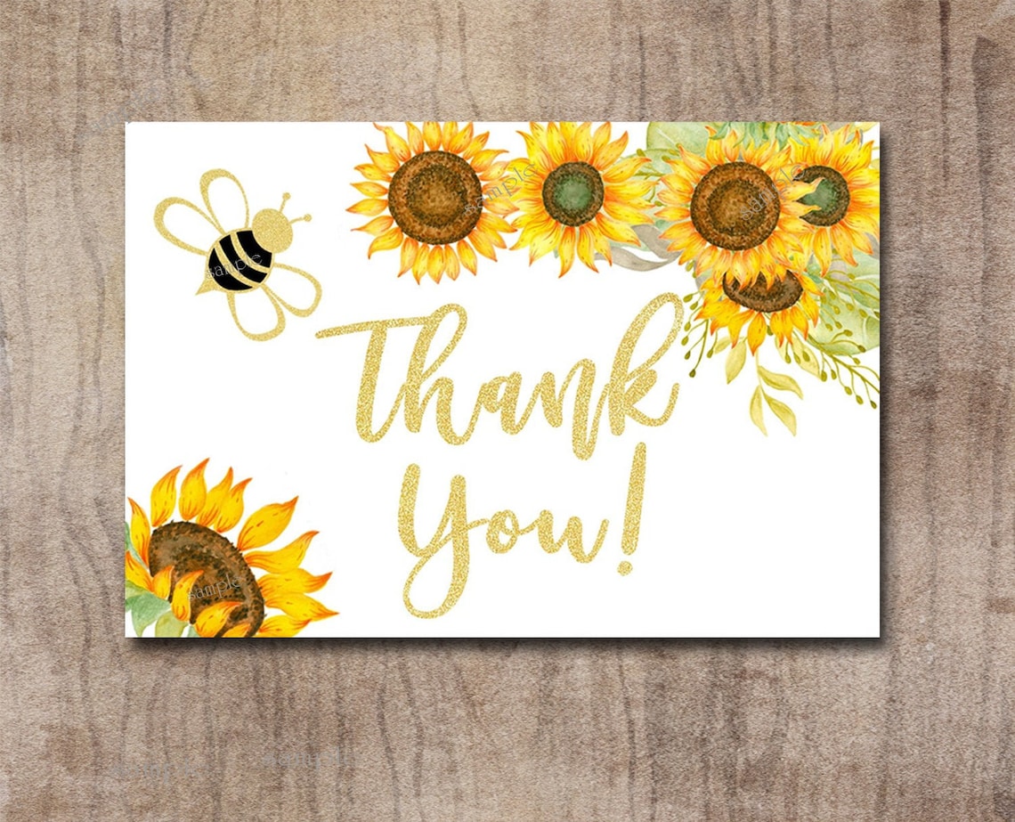 Sunflower Thank You Card Printable Shower or Birthday Etsy