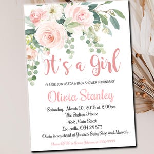 Floral Baby Shower Invitation Girl, Editable Invitation Blush Pink floral  Instant Download You Edit digital 55