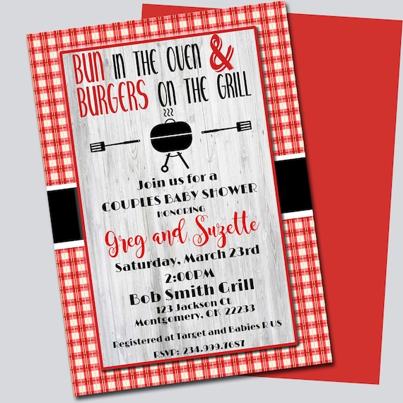 Bun In The Oven Invitation, Baby shower Editable template, Baby Q, Couples Shower Baby BBQ invite, cookout, Digital Instant Download 006