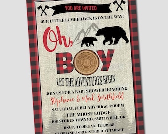 Lumberjack Baby Shower Invitation, Oh Boy Rustic Bear Woodland Invite, Mama Bear Sprinkle Baby Shower Editable Template, Instant Download 72