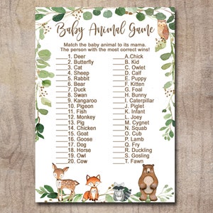 Woodland Baby Shower Game, Animal game, Woodland Neutral Forest Animals Printable Instant Download, Matches invitation 0016 image 1