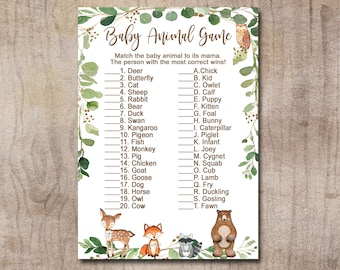 Woodland Baby Shower Game, Animal game, Woodland Neutral Forest Animals Printable Instant Download, Matches invitation 0016