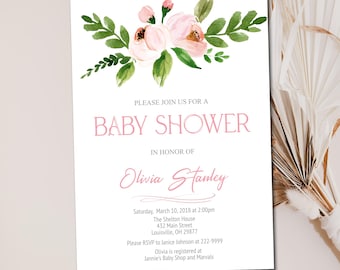 Pink wildflower Baby shower Invitation template, Girl Baby shower or wedding Editable Floral Invite (Digital Download) 015