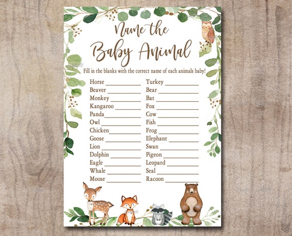Woodland Baby Shower Game, Name the baby animal game, Gender Neutral Forest Animals Printable Instant Download, Matches invitation 0016