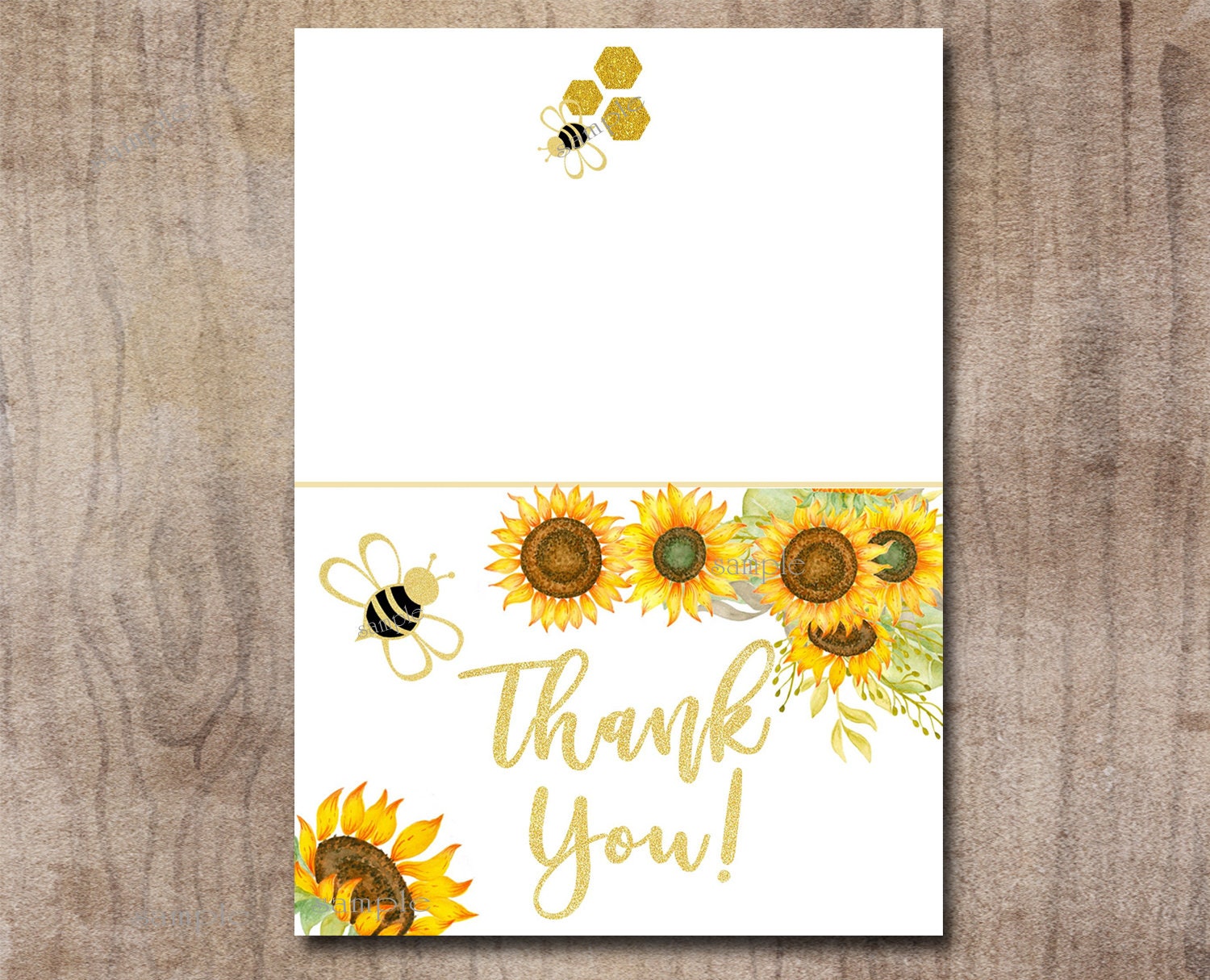 Sunflower Thank You Card Printable, Shower or Birthday, Instant ...