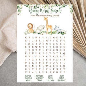 Safari Baby Shower Game, Word Search Game, Gender Neutral Printable template, digital file, Instant Download, Matches invitation 0057