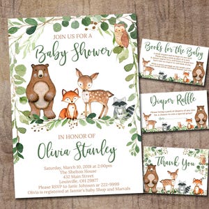 Editable Woodland Baby Shower Invitation Set Woodland Animals Baby Shower Invite Pack Greenery Forest Animals Invite Printable Template 0016