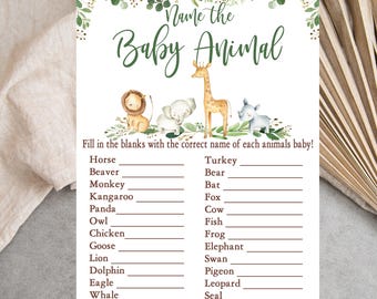 Safari Baby Shower Game, Name the baby animal game, Gender Neutral safari Animals Printable Instant Download, Matches invitation 0057