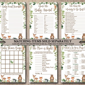 Woodland Baby Shower Game, Animal game, Woodland Neutral Forest Animals Printable Instant Download, Matches invitation 0016 image 3