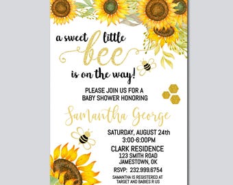Bee Baby Shower Invitation, bumble bee baby shower, bumblebee gender neutral baby shower, sunflower baby shower invite Editable N29
