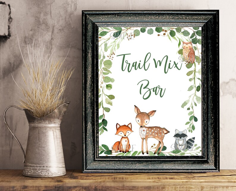 Woodland Baby Shower Trail Mix Bar Sign Greenery Woodland Etsy