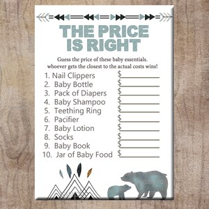 Little Bear Baby Shower Game, Price is Right Game, Gender Neutral Woodland Forest Animal Printable Instant Download, Matches invitation 1328