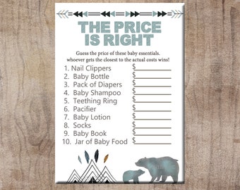 Little Bear Baby Shower Game, Price is Right Game, Gender Neutral Woodland Forest Animal Printable Instant Download, Matches invitation 1328