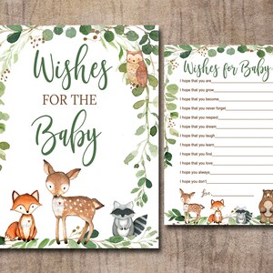 Woodland Baby Shower Wishes for Baby sign & card, Gender Neutral Woodland Animals activity, Digital Printable, Matches Invitation 0016 image 2