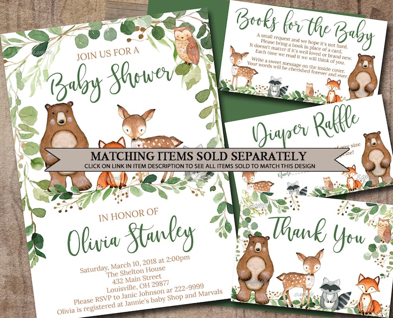 Woodland Baby Shower Game, Animal game, Woodland Neutral Forest Animals Printable Instant Download, Matches invitation 0016 image 2