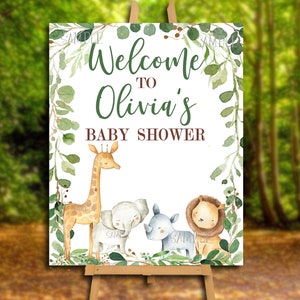 Safari Dschungel Tier Baby Dusche Willkommensschild, grün, personalisierte Baby-Dusche Digital druckbare Zeichen, Poster, groß, SIE Druck 0057