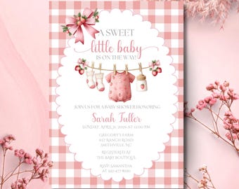 Berry Sweet Baby Shower Invitation , Clothesline Strawberry theme invite, Editable printable Template,  Digital Download 82