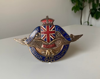 Rare 1930s Automobile Club of British Columbia Car Grill Badge