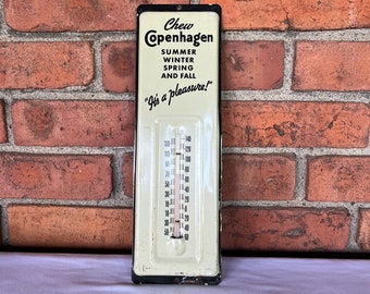 Scarce 1930s Chew Copenhagen Tobacco Metal Embossed Thermometer