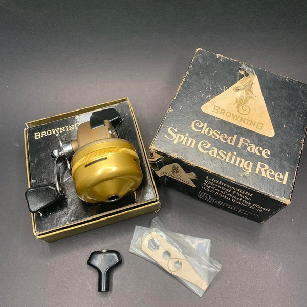 New Old Stock Browning No. 1130 Spin Cast R-8 Fishing Reel with Box and Extras - Great Gift Idea