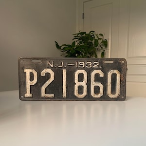 Vintage 1932 New Jersey USA Automobile License Plate