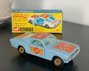 Rare Vintage Corgi 348 "Flower Power" Ford Mustang in New Old Stock Condition in Original Box - Great Gift Idea