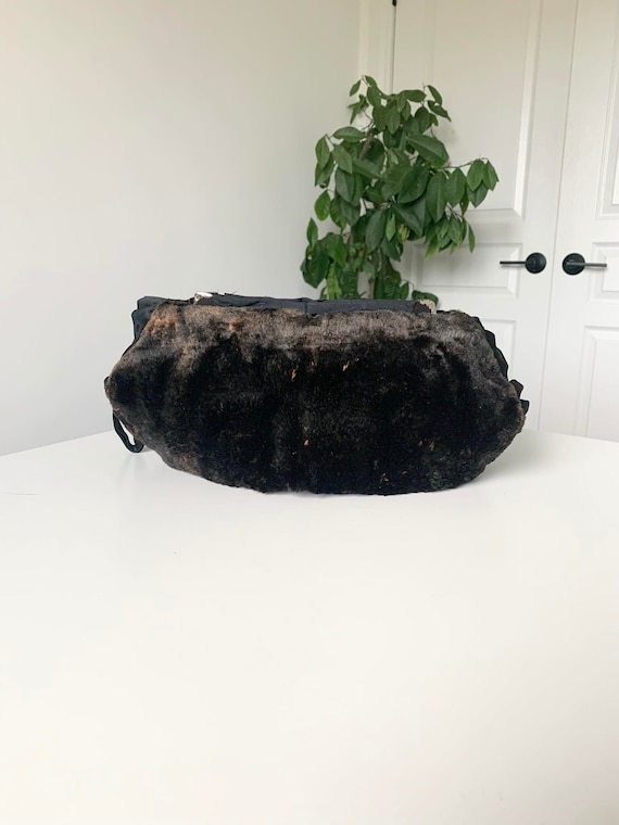 Vintage Victorian Dark Fur Muff / Handwarmer with Built in Zippered Purse