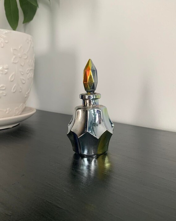Iridescent Bohemia Crystal Perfume Bottle Made in Czechoslovakia