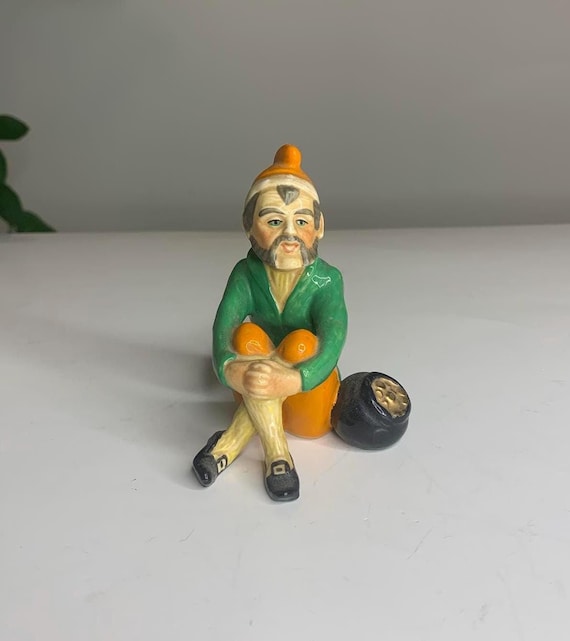 Vintage MZ Dresden Ireland Irish Leprechaun with Pot of Gold Colorful Figurine