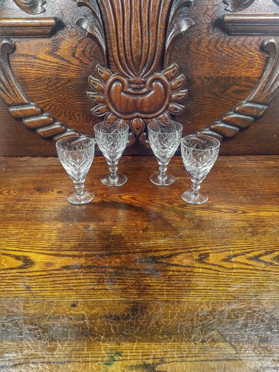 England Crystal Glasses 4 Set of Four Acid Etched Thomas Webb /& Corbett