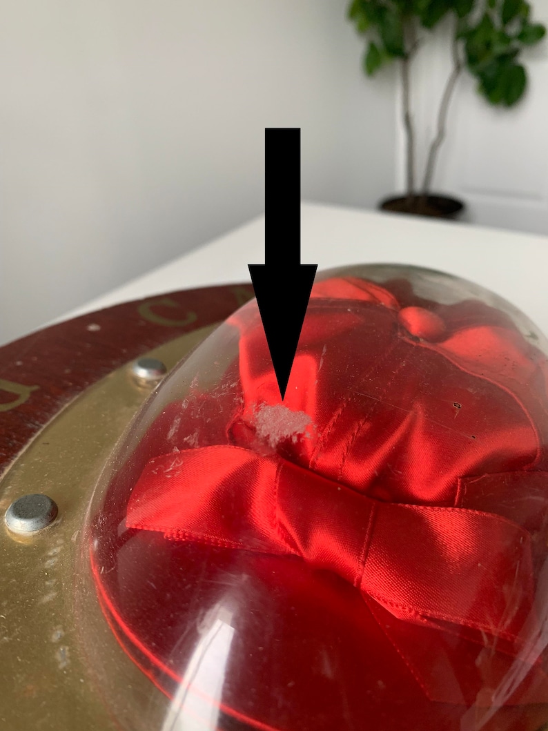 Peut inclure: Un ruban de satin rouge est pr&eacute;sent&eacute; sous un d&ocirc;me en verre transparent sur une base circulaire dor&eacute;e. La base pr&eacute;sente un motif rouge et or avec le mot "City" visible.
